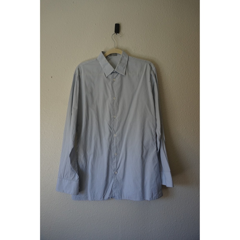 Dior Homme Long-Sleeved Button-Up Shirt Micro Check Luxury Basics Blue sz 40 L